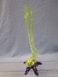 Vaseline Bud Vase, Cobalt Base