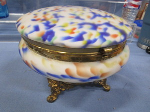 Antique Satin Glass Powder Puff Jar