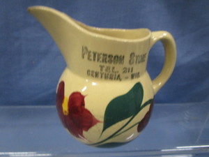 Watts Adv Pitcher, Peterson Store, Centuria WI