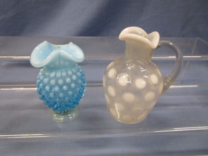 Opalescent Hobnail Vase & Pitcher