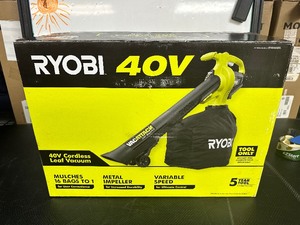 lot 42 image: Ryobi 40V Vac Attack Cordless Battery Leaf VacuumMulcher (Tool Only Battery Not Included) Model RY40405BTL