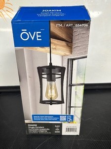 lot 46 image: Ove Joakim Single Pendant Indoor Light Fixture Black With 3000K Amber Tinted Bulb