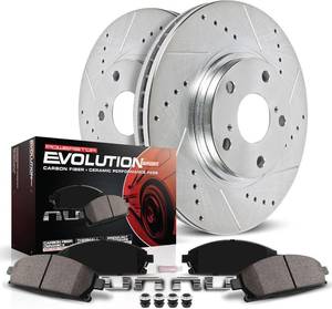 lot 18 image: Power Stop K5953 Rear Z23 Carbon Fiber Brake Pads with Drilled & Slotted Brake Rotors Kit 2011 - 2024 Dodge Durang & Jeep Grand Cherokee