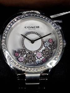 New Coach Womens Preston Crystal Tea Rose Silvertone Bracelet Watch