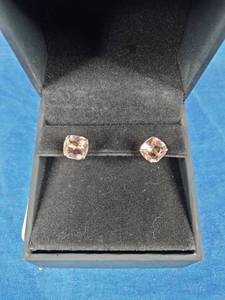 Solid 14k Rose Gold 6mm Morganite Cushion Asscher Stud Earrings