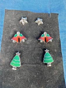 3 Sets of Holiday Earrings Christmas Trees, Stars, Bells