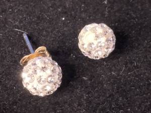 14K Yellow Gold 6mm White Crystal Ball Earrings