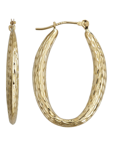 New 14K Yellow Gold Diamond-Cut Oval Hoop Earrings