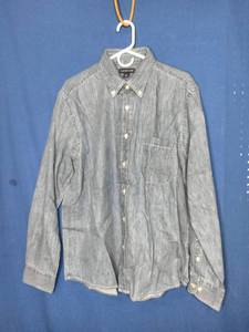 New Lands End Mens Faded Ant Indigo Long Sleeve Shirt Size Large