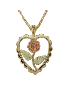 New Black Hills Gold 10K Gold Rose Scalloped Heart Pendant Necklace, Retails for $215