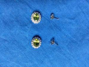 Rhodium Over Sterling Silver 8mm x 6mm Genuine Peridot and White Topaz Oval Stud Earrings