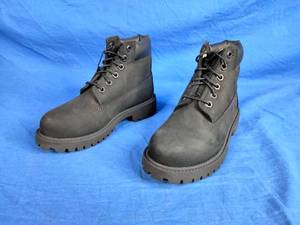 New Youth Timberland 6 Inch Premium Waterproof Black Nubuck Boots Size 12.5