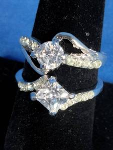 2 Womens Stainless Steel and Cubic Zirconia Rings Size 10