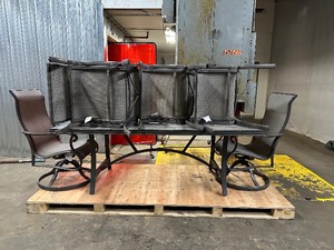 lot 12 image: Large Agio Patio Table & 6 Agio Chairs - Very High Quality Set - Some of the Table Tiles Need to be Glued Back In Place