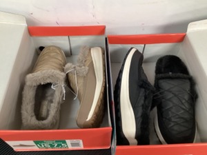lot 75 image: 2 New Womens Baretraps Gemma Spring  Winter Faux Fur Lined Shoes  Mules  Slippers Size 7.5 Taupe & Black