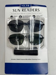 lot 133 image: New 2 Pack Mens Sun Readers  Sunglasses reading Glasses 2.75 with 2 Cases