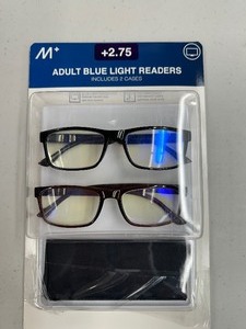 lot 134 image: New 2 Pack M Adult Blue Light Reading Glasses 2.75 Men  Woman with 2 cases