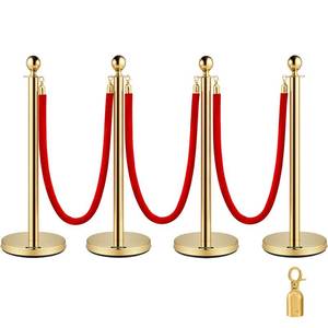 lot 143 image: 4PCS Gold Stanchion Posts Queue, 38 Inch Red Velvet Rope, Crowd Control Barriers Queue Line Ropes