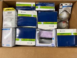 lot 34 image: Lot of Mixed Brand NEW Procedure Face Masks and Particulate Respirators (PureBreath, Halyard, 3M, Medline)