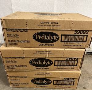 lot 44 image: MSRP $450  3 Cases (48 each per case) NEW Abbott 59892 2 fl. oz. Pedialyte Electrolyte Solution - Unflavored