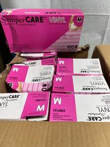 lot 53 image: 1 Case NEW SemperMed EVNP103 SemperCARE Synthetic Vinyl Examination Gloves - Size Medium