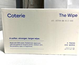 lot 79 image: 1 Case (224 each) NEW Coterie 8 x 7.5 The Wipe Pediatrician Approved Wipes