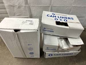 lot 12 image: 3 Open Box Cases Novaplus VMR40483MC 40 x 48 45-Gallon Trash Can Liners.  One Box&nbspA7450ZR - 37x50 3.00mil bags.