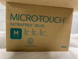 lot 22 image: MSRP $160  1 Case (2000 gloves) NEW Ansell Micro-Touch NitraFree Powder-Free Nitrile Examination Gloves Blue - Size M