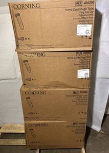 lot 124 image: 4 Cases (500 each per case) NEW Corning 430290 Non-Pyrogenic Polypropylene 50mL PP Centrifuge Tubes - Orange Seal Caps