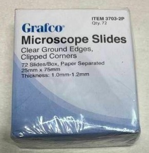 lot 94 image: NEW Grafco 3703-2P 72-Pack 25mm x 75mm Clipped Corners Microscope Slides