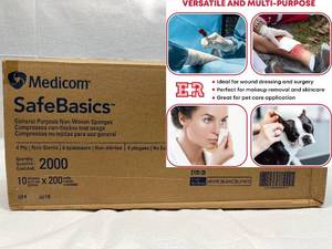 lot 11 image: 1 Case (2000 each) NEW Medicom SafeBasics 4 x 4 Non-Sterile General Purpose 4-Ply Non-Woven Wound Care Sponges -&nbspUse for pets to apply medications -clean their paw pads, ears and eyes.