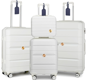 lot 13 image: Somago 4 Pieces Luggage Set(14202428) PP Lightweight 4 Double Rolling Wheels Suitcase With TSA Lock & YKK Zipper Bussiness Trip (Creamy White)