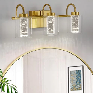 lot 214 image: GARVEE Bathroom Light Fixtures 3 Light Brushed Gold Vanity Lights Crystal Bubble Glass Dimmable 3 Color Temperatures Modern Bathroom Wall Sconce for Hallway Kitchen Bedroom
