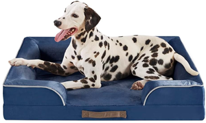 lot 219 image: Orthopedic Dog Bed for Large Sized Dog, Memory Foam Support with Bolster, Navy Blue Couch for Pet with Waterproof & Washable Cover