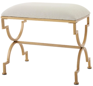 lot 231 image: Ivory Upholstered Metal Vanity Stool with Gold Base