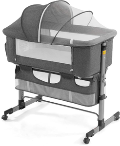 lot 246 image: Baby Basinet Bedside Sleeper, Easy to Fold Portable Crib Side Bassinet (Dark Gray)