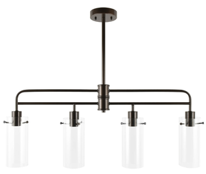 lot 251 image: Better Homes & Gardens 34 Farmhouse 4-Light Island Pendant Light, Bronze Metal Clear Glass Shades