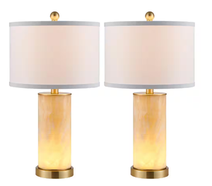 lot 258 image: KAWOTI 22 in. Antique Brass Marble Table Lamp Set with Main Light Bulbs and LED Night Light (Set of 2)