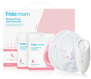 lot 297 image: Frida Mom Breastfeeding Essentials Kit, Heat Pads, 2-in-1 Lactation Massager, Hydration Mask, 9pc Set