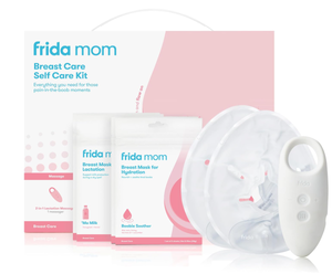 lot 298 image: Frida Mom Breastfeeding Essentials Kit, Heat Pads, 2-in-1 Lactation Massager, Hydration Mask, 9pc Set