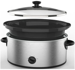 lot 334 image: Mainstays 6 Quart Oval Slow Cooker, Stainless Steel Finish, Glass Lid