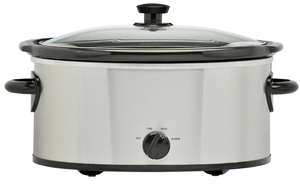 lot 411 image: Mainstays 6 Quart Oval Slow Cooker, Stainless Steel Finish, Glass Lid