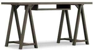 lot 425 image: Simpli Home Sawhorse 60 Modern Solid Wood Computer Desk in Farmhouse Gray