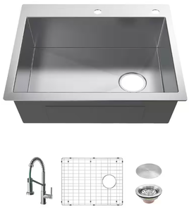 lot 428 image: Glacier Bay Professional Zero Radius 30 in. Drop-In Single Bowl 16 Gauge Stainless Steel Kitchen Sink with Spring Neck Faucet