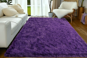 lot 436 image: Solid Shag Collection Rug, 8x10 Grape Purple Large Fluffy Area Rugs
