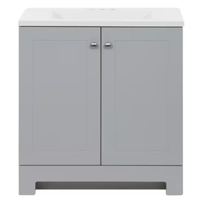 lot 11 image: Glacier Bay Single Sink Freestanding Bath Vanity in Pearl Gray with White Cultured Top