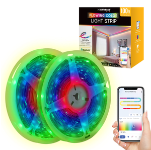 lot 121 image: LOT OF 2 Xtreme Lit 100ft Bluetooth LED Light Strips, Flowing Color Effect, App Use, Indoor, Corded Electric