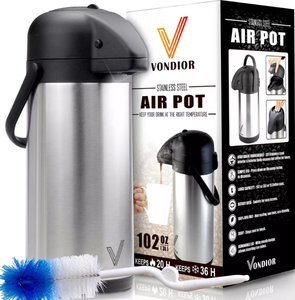 lot 123 image: Vondior Airpot Coffee Dispenser with Pump 3L - Insulated Stainless Steel Thermal Beverage Dispenser