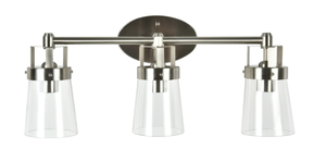 lot 136 image: Better Homes & Gardens 22 Contemporary 3-Head Vanity Light, Satin Nickel Finish Clear Glass Shades