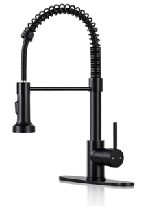 lot 153 image: DJS Kitchen Faucets with Pull Down Sprayer Matte Black - Dual Mode Setting Single Handle 1 or 3 Holes